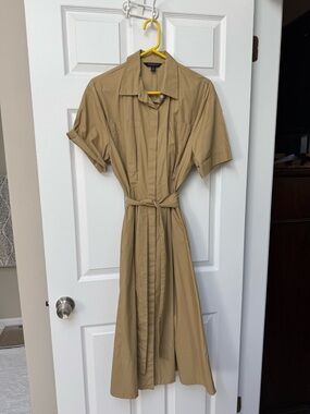 Banana Republic Factory Tan Midi Shirt Dress with Tie Waist